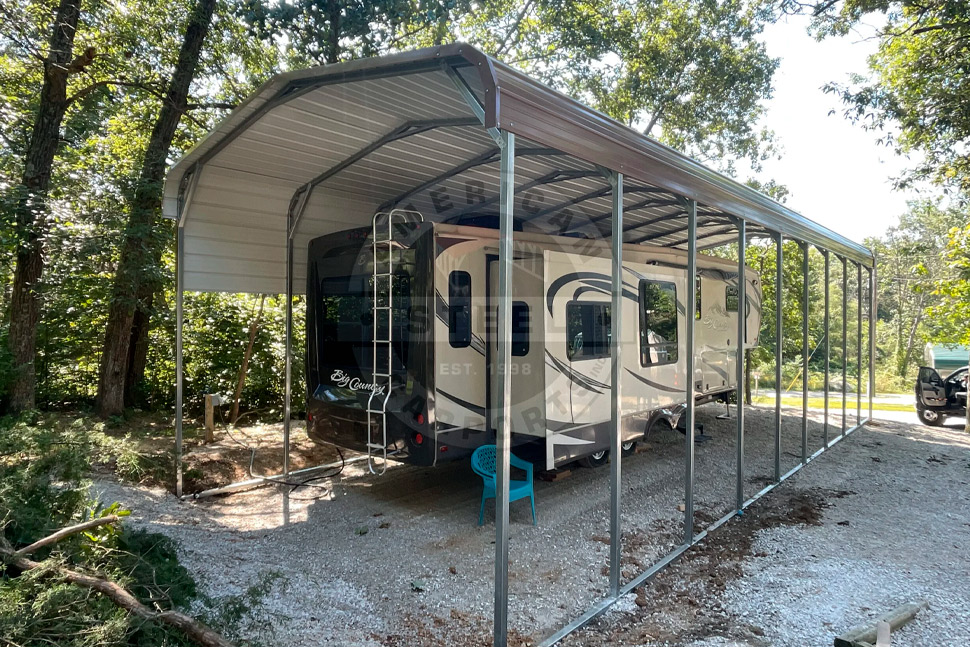 exterior carport. RV garage. Saving mobile home. Open carport