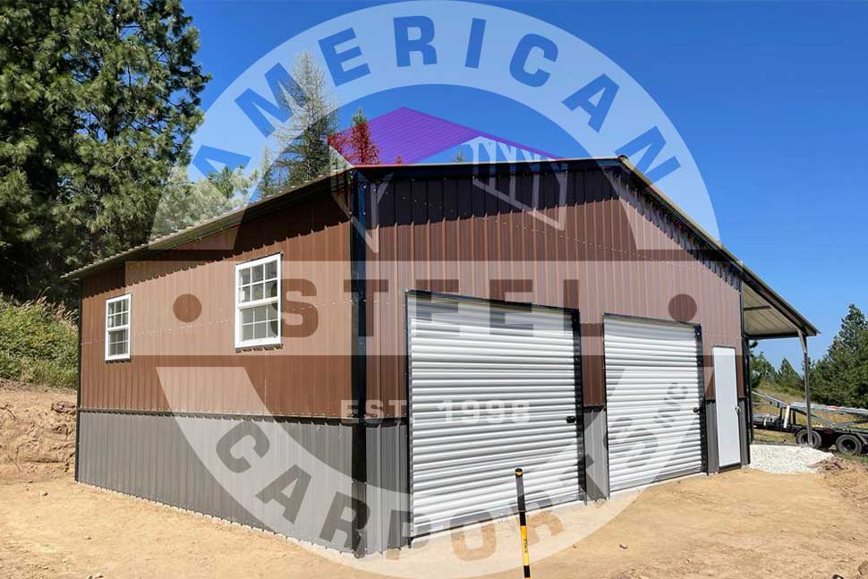 Brown metal garage with