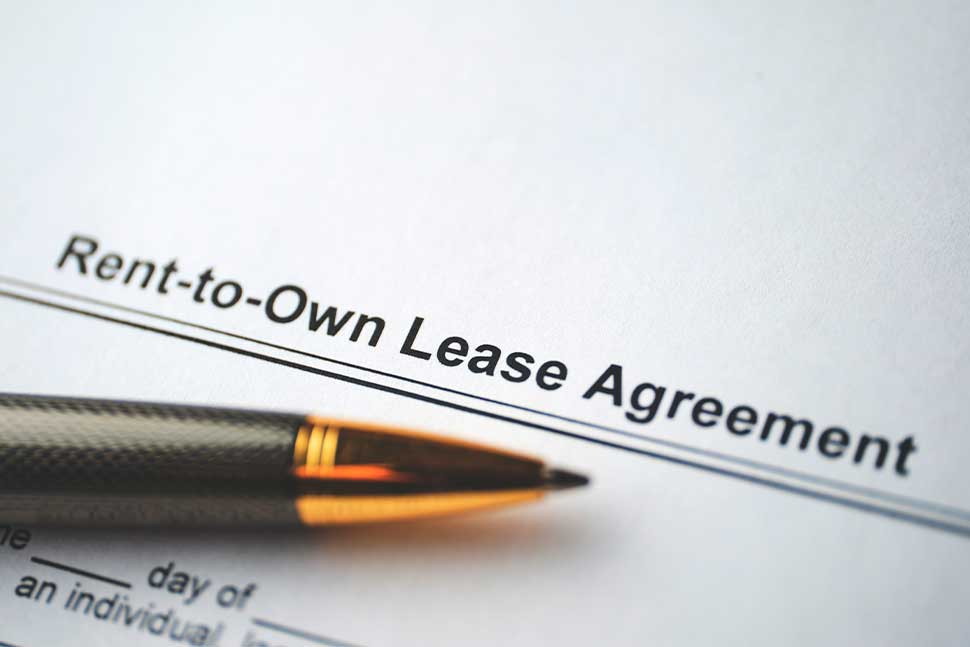 Document outlining rent-to-own lease terms for financing a custom steel workshop in Oklahoma.